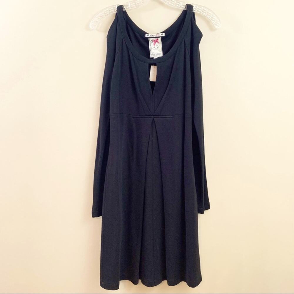 Yoana Baraschi Cold Shoulder Knit Fit & Flare Black Long Sleeve Dress